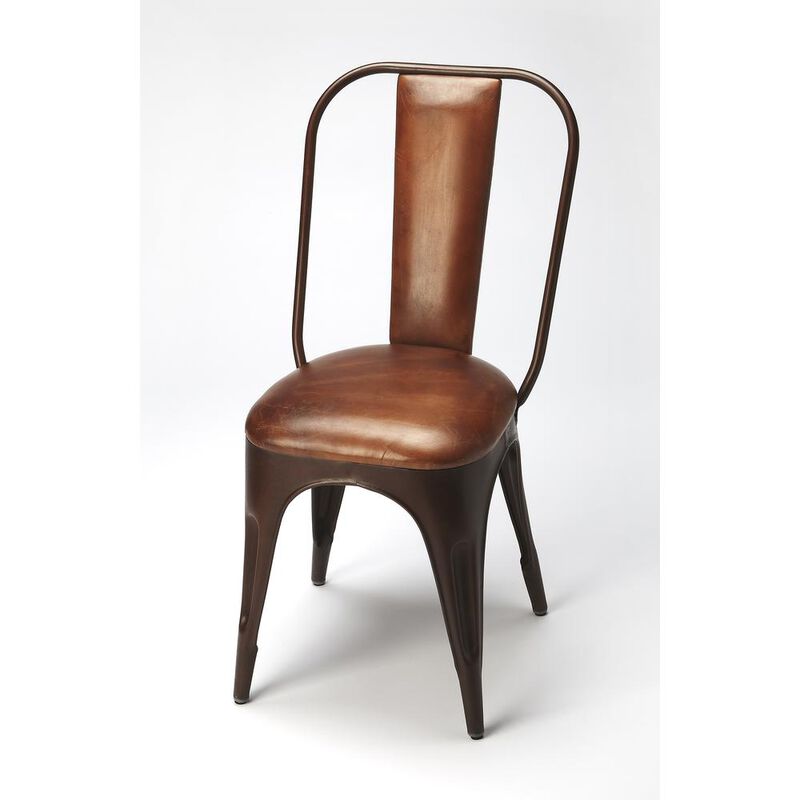 Butler Specialty Riggins Iron & Leather Side Chair, Medium Brown image number 0
