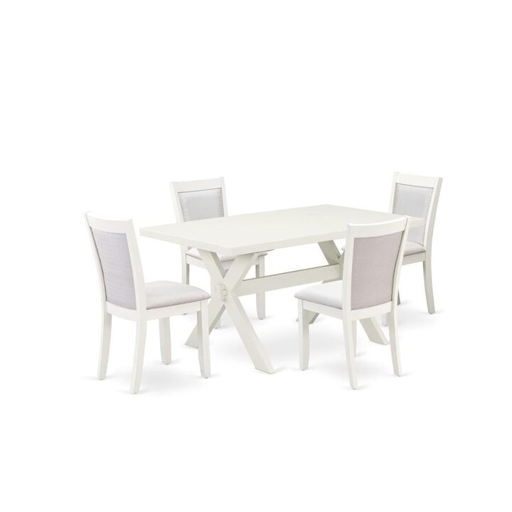 X026MZ001-5 5-Piece Dinette Set Contains a Modern Dining Table and 4 Cream Dining Room Chairs - Wire Brushed Linen White Finish