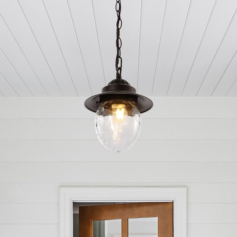 Manteo 8.25" 1-Light Farmhouse Industrial Iron/Glass Outdoor LED Pendant