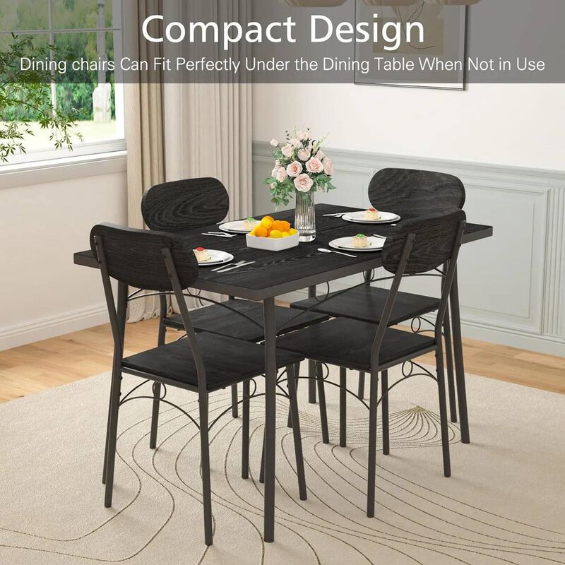 Stylish Modern 5-Piece Dining Set with Wood-Top Table and Chairs