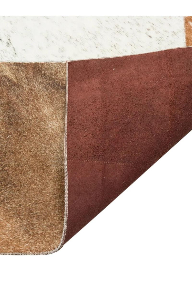 Brown and White Cowhide Patchwork Rug, Natural Leather Area Rug for Farmhouse & Rustic Home Decor, Handmade Custom Size Cowhide Carpet image number 5