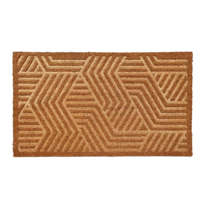 HomeRoots 18" X 30" Beige and White Coir Outdoor Door Mat