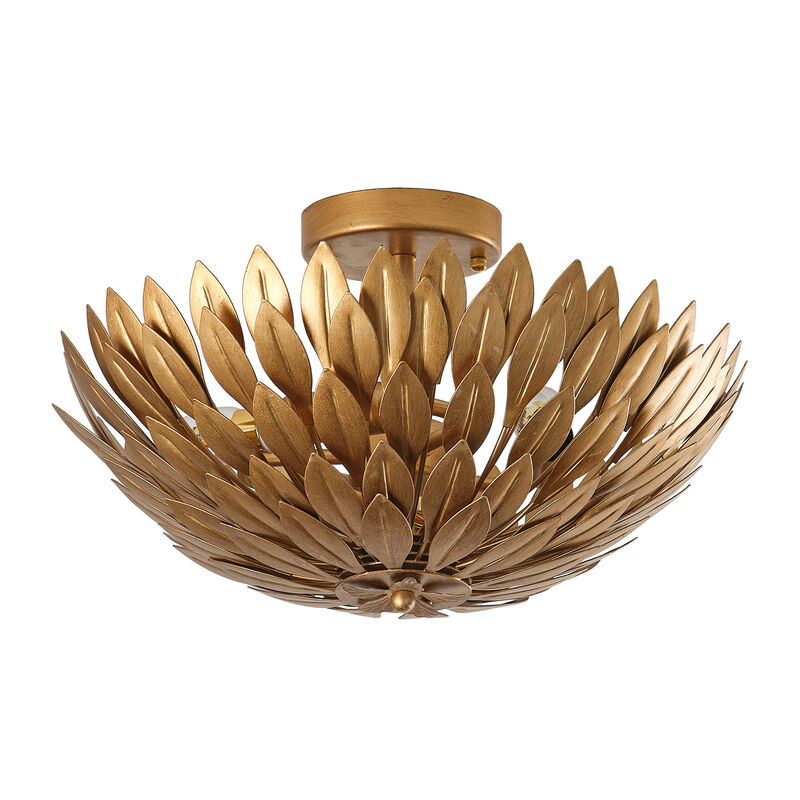 15.8" Modern Antique Gold Leaf Semi Flush Mount Ceiling Light image number 0