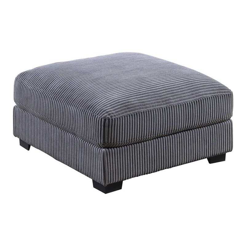 Joana Cocktail Ottoman, Dark Gray Wide Welt Corduroy Fabric, 37 Inch - Benzara