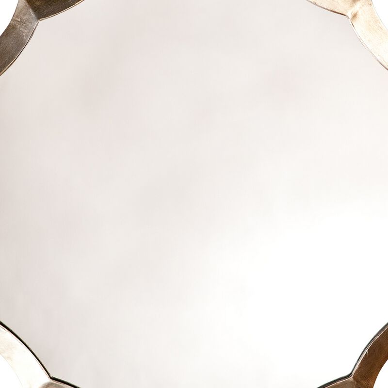 Round Mirror with Scalloped Metal Frame, Gold - Benzara
