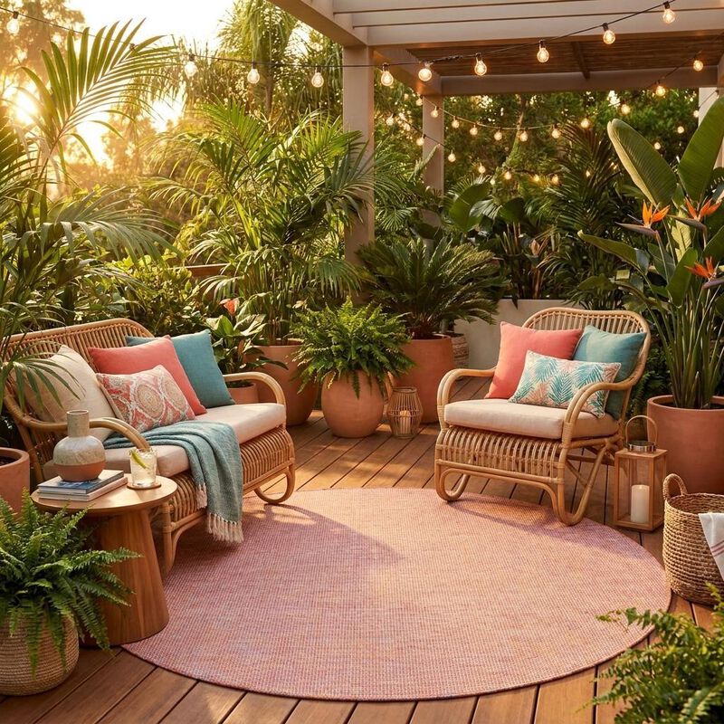 HomeRoots Round Indoor Outdoor Area Rug image number 1