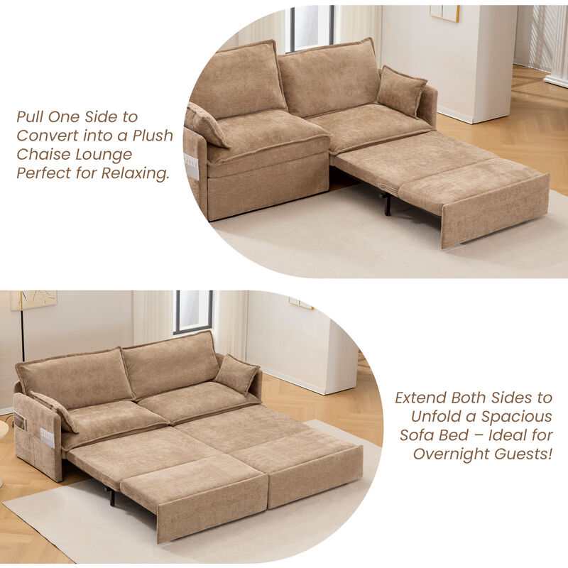 Whisen 73.6" Pull Out Sofa Bed, Convertible Sleeper Sofa Couch with Side Storage and USB/C-TYPE Charging image number 7
