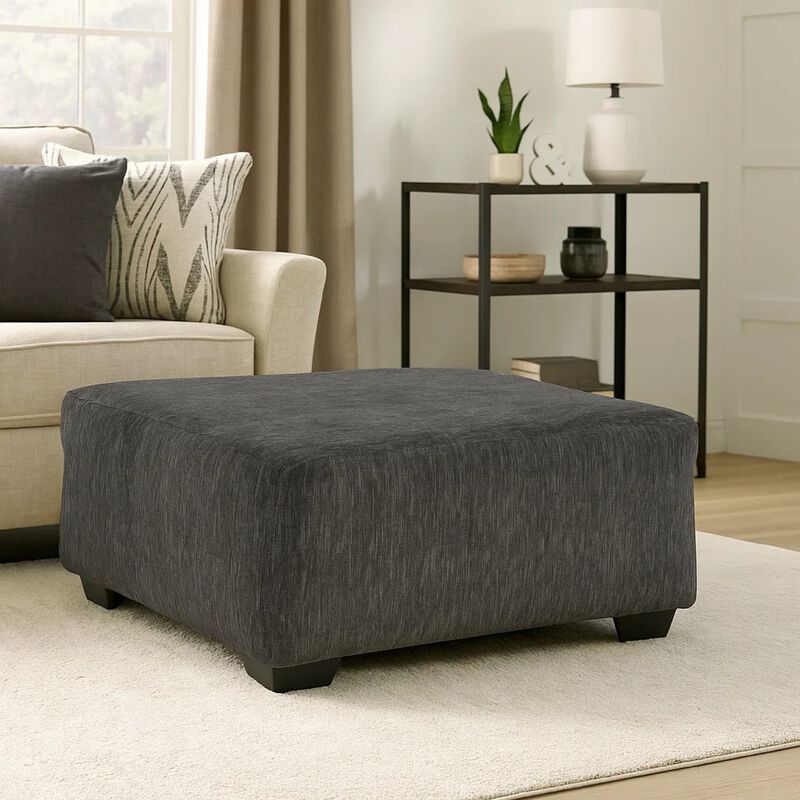 Accent Ottoman, 40 Inch Square Top, Modern Style Dark Gray Polyester image number 1