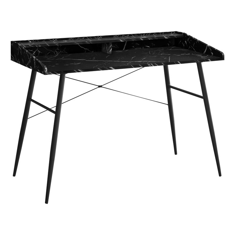 Monarch Specialties I 7542 Computer Desk, Home Office, Laptop, Storage Shelves, 48"L, Work, Metal, Laminate, Black Marble Look, Contemporary, Modern