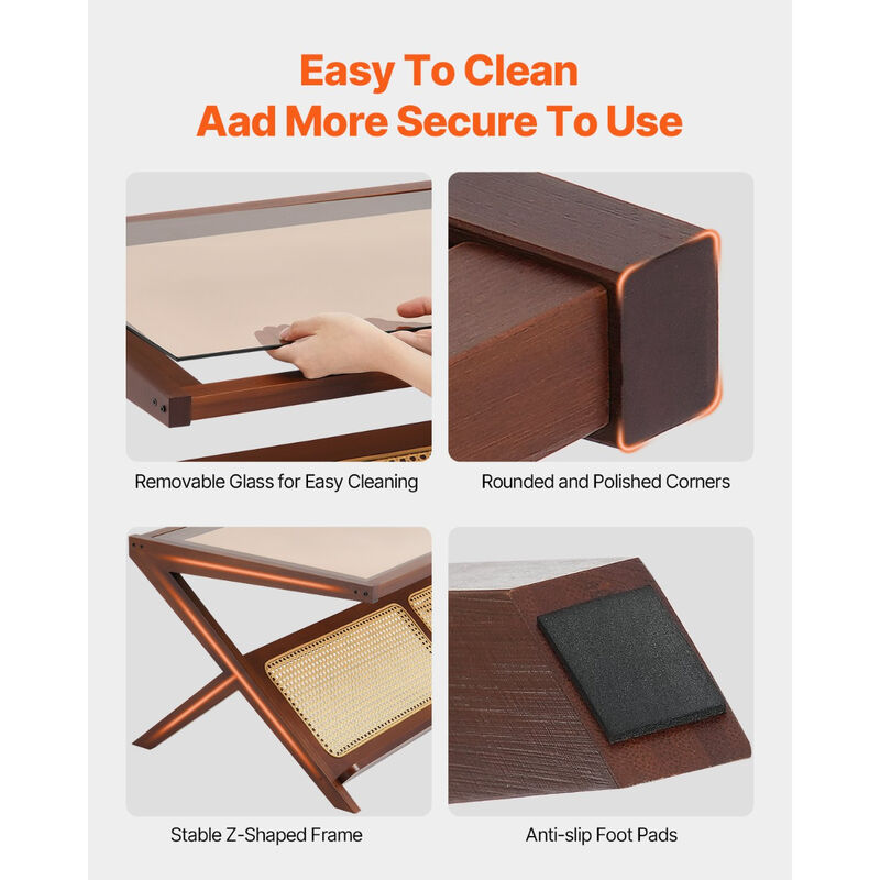 Modern Storage Mid Century Coffee Table with WickerLegs for Living Room