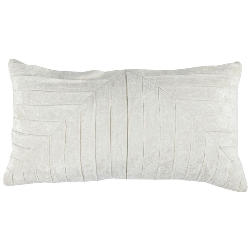 14 x 26 Lumbar Accent Throw Pillow, Hand Pleated, Vintage, Ivory White - Benzara