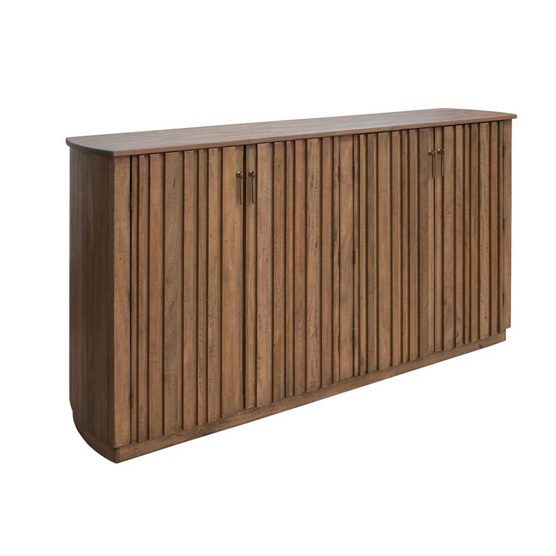 Maze 73 Inch Sideboard Console, 4 Slatted Doors, Mango Wood, Natural Brown - Benzara image number 0