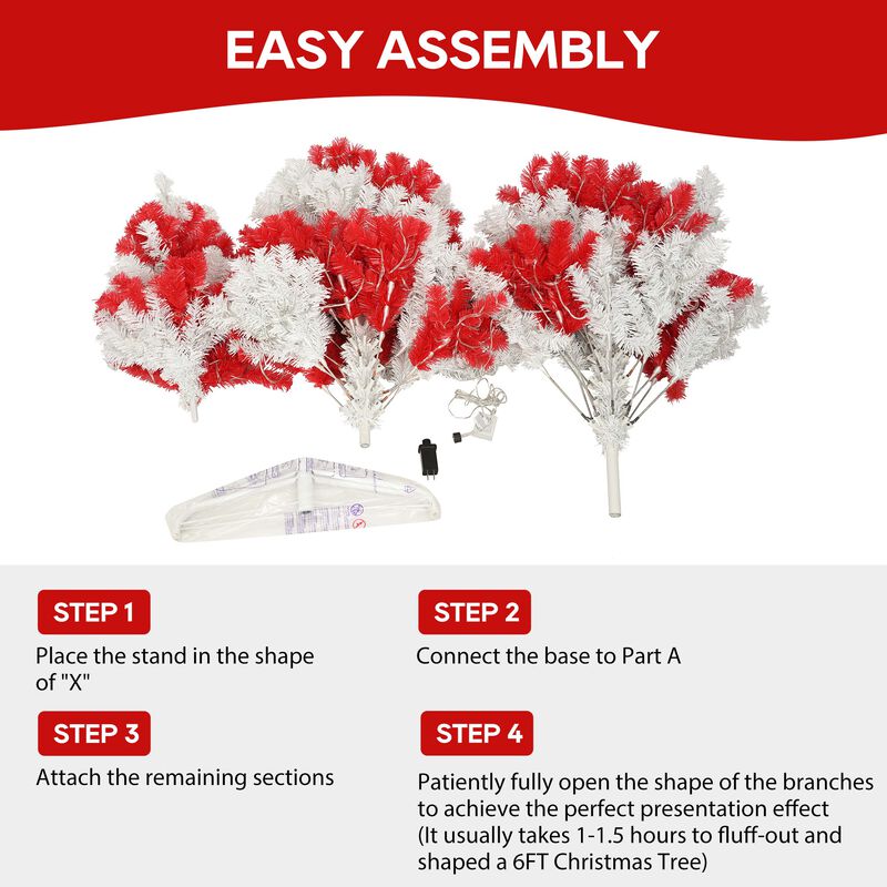 6ft Artificial Christmas Tree with 300 LED Lights and 900 Bendable Branches