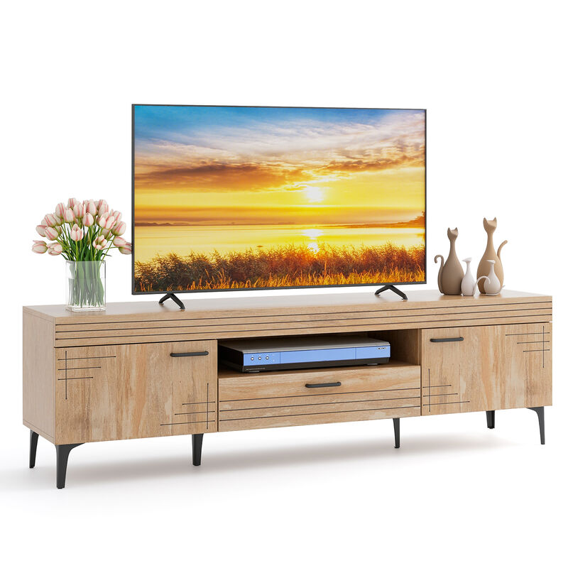 TV Stand with 2 Cabinets and Storage Drawer for Flat Screen TVs and Media Organization