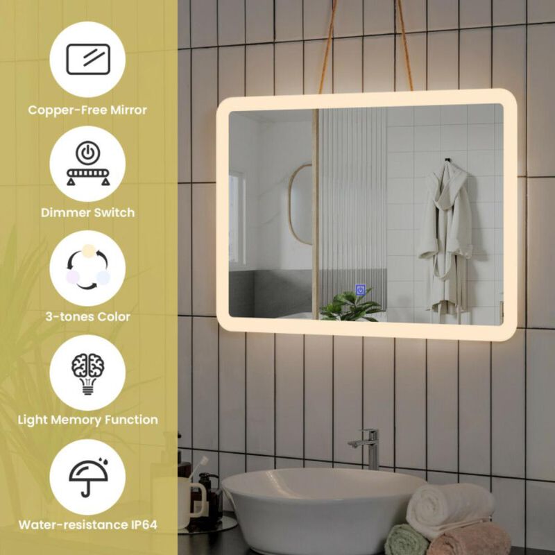 Hivvago LED Wall-mounted Bathroom Rounded Arc Corner Mirror with Touch