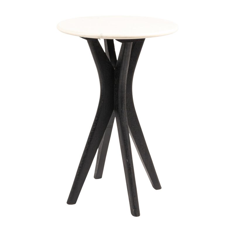 Round Mango Wood and Marble Martini Accent Table, Black image number 0