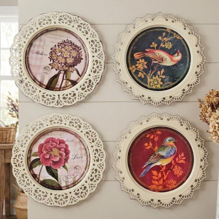HomeRoots Set of Four Brown And White Bird No Entertainment No Food & Beverage No Fantasy & Sci-Fi Flower Metal No People Circle No Spiritual & Religious