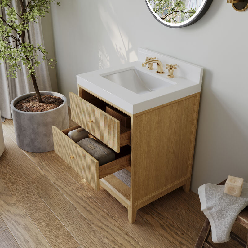 Momo 24 in. Oak Bath Vanity Set with White Quartz Vanity Top and White Undermount Basin