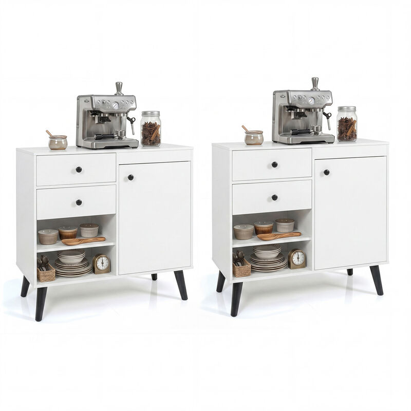 Set of 2 Kitchen Buffet Cabinets with Drawers and Open Storage image number 3