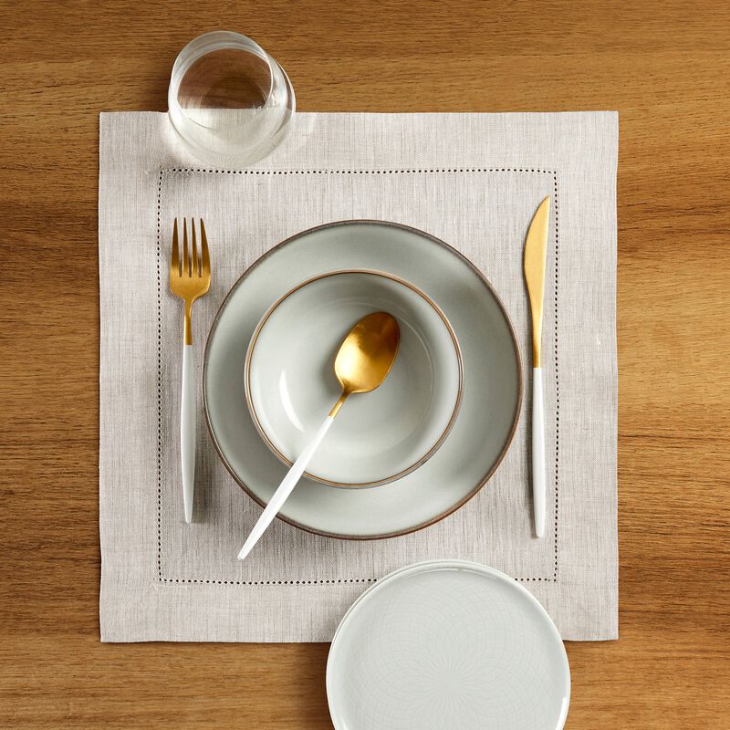 Solino Home Classic Hemstitch 100% Linen Square Placemats &ndash; Set of 4, 14 x 14 in, Machine Washable, Holiday and Everyday Dining