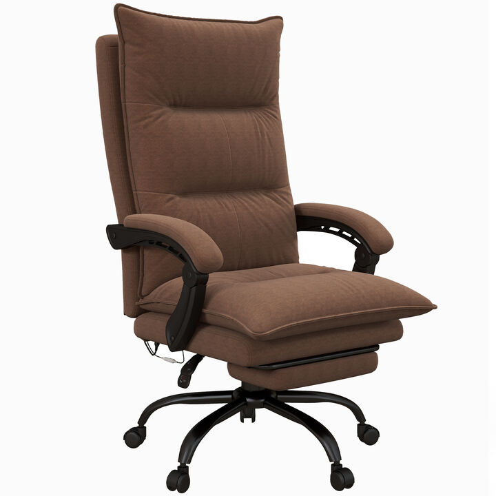 Vinsetto Executive Massage Office Chair with 6 Vibration Points, Microfiber Computer Desk Chair, Heated Reclining Chair with Footrest, Armrest, Double Padding, Brown