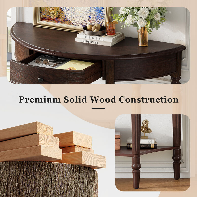 Merax Space-Saving Half-Moon Entryway Table with Storage Drawer & Lower Shelf image number 4