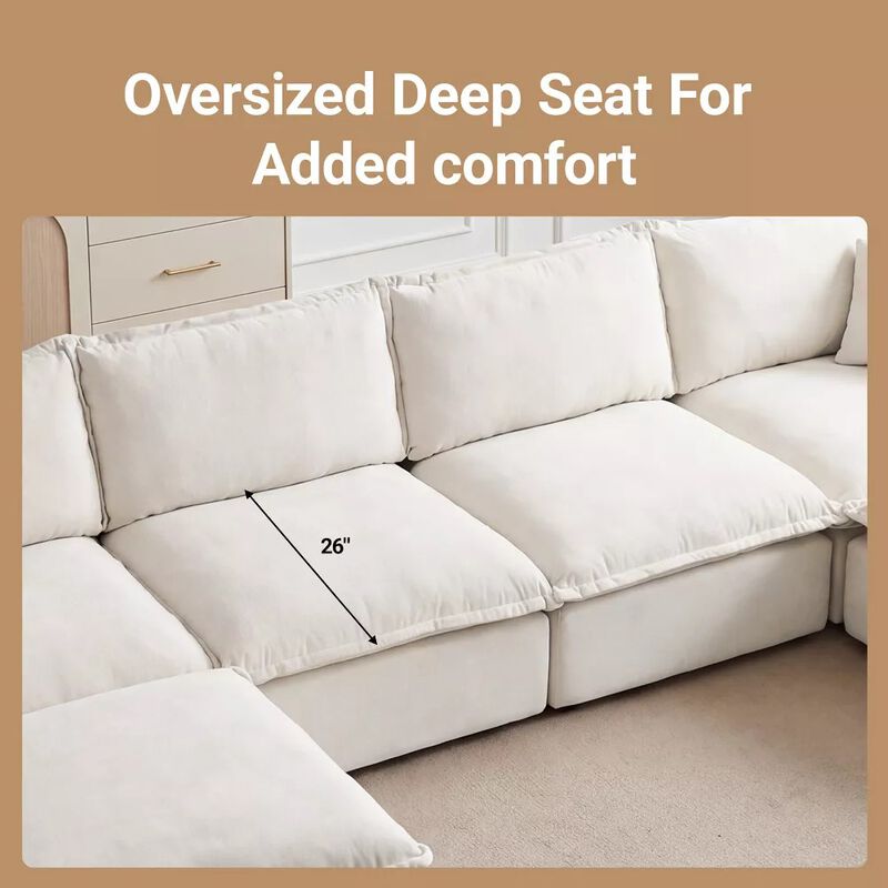 Vipbear 170 Inch Oversized Modular U Shaped Sectional Sofa with Movable Ottoman, Extra Deep Seats image number 3