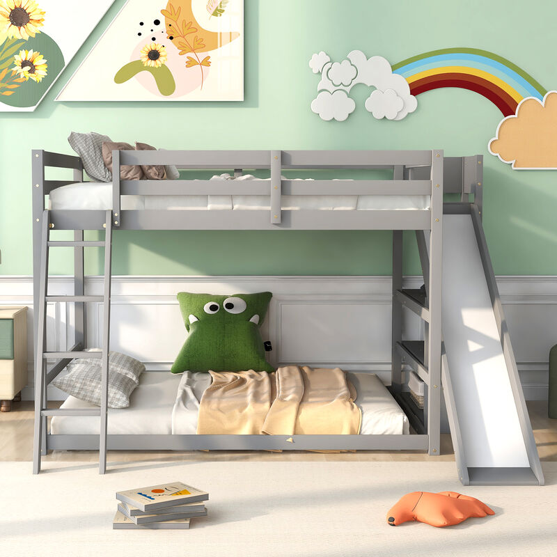 Merax Full Over Full Bunk Bed with Slide, Ladder & Shelves