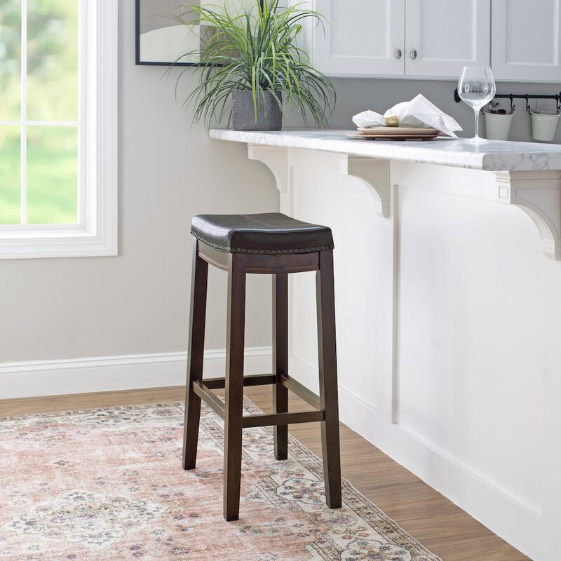 Linon Classic Bar Stool with Faux Leather Padded Seat image number 1