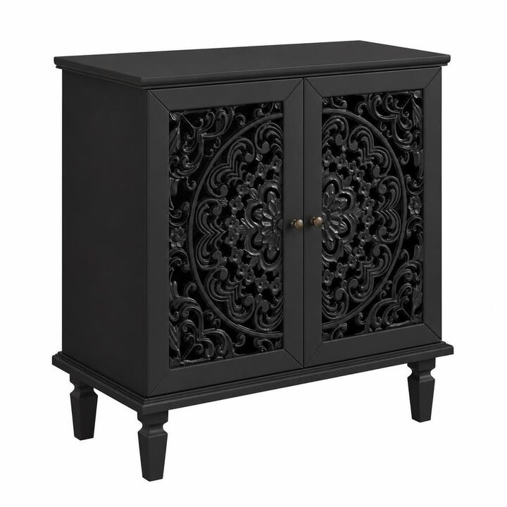 GOODSILO Vintage Hollow-Carved 2-Door Accent Cabinet with Adjustable Shelf and Solid Wood Legs for Living Room Entryway Storage