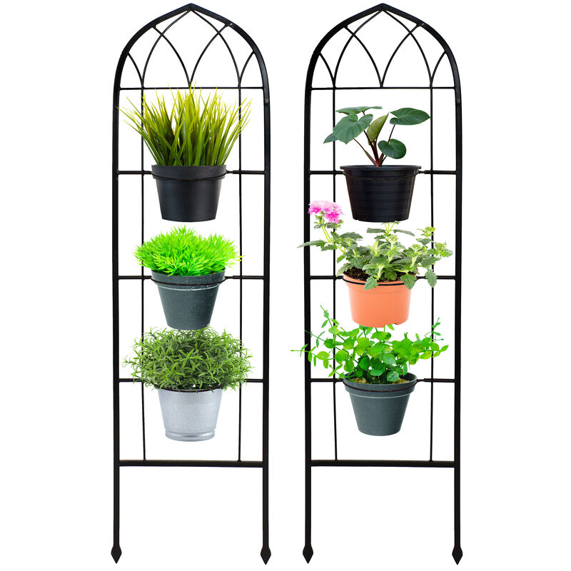 Sunnydaze 2-Piece Arched Wall Trellis with Flowerpot Supports