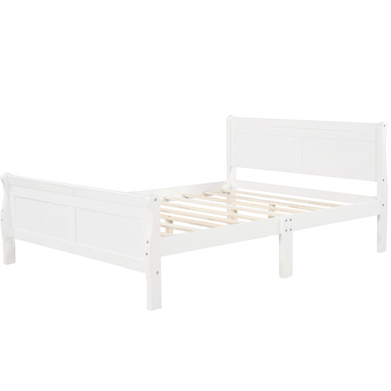 Whisen Wood Platform Bed Frame with Sleigh Design, Headboard, Footboard, and Sturdy Slat Support