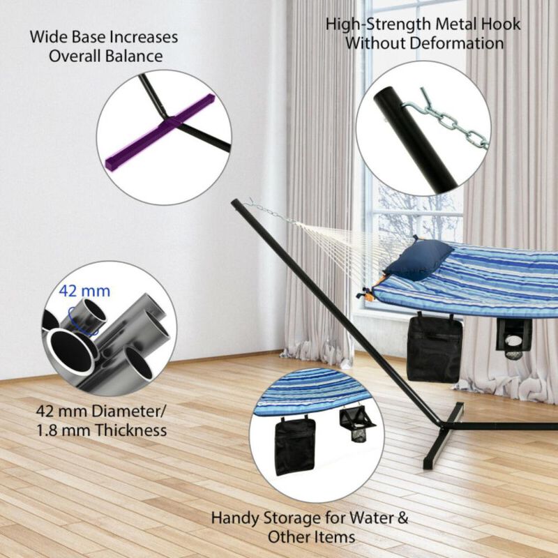 Hivvago  Hammock Chair Stand Set Cotton Swing with Pillow Cup Holder Indoor Outdoor