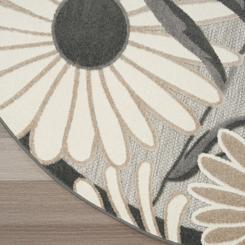 HomeRoots 5' Beige And Gray Round Floral Indoor Outdoor Area Rug image number 4