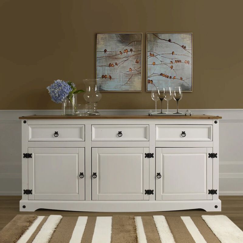 OS Home and Office Furniture Wood Buffet Sideboard in Distressed White