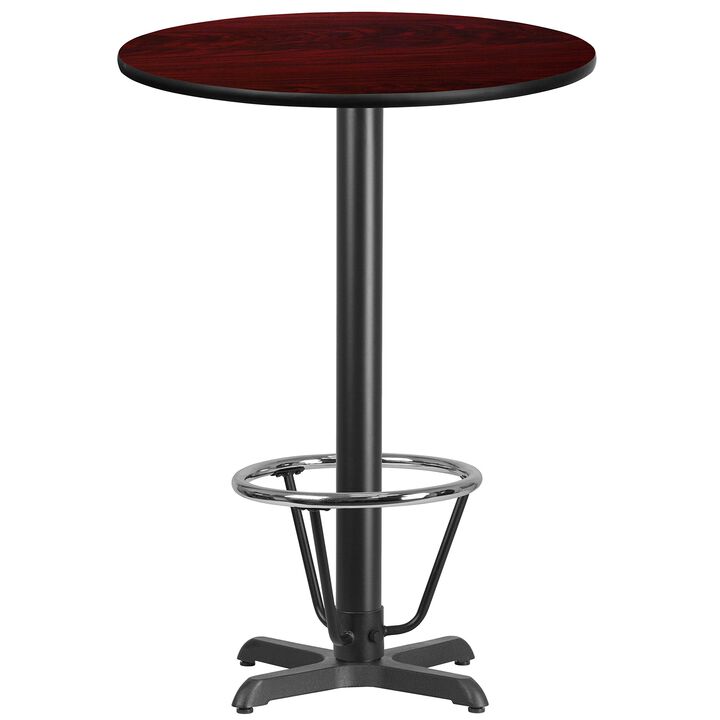 Flash Furniture 30'' Round Mahogany Laminate Table Top with 22'' x 22'' Bar Height Table Base and Foot Ring