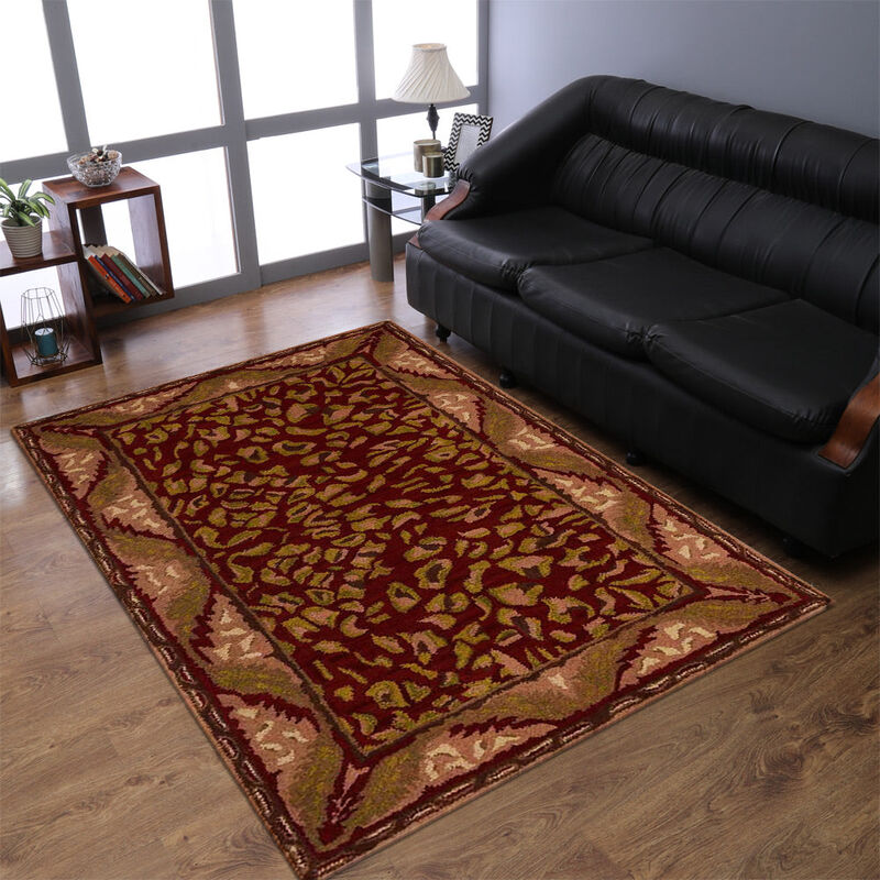 RUGSOTIC CARPETS HAND TUFTED WOOL ECO-FRIENDLY AREA RUGS  - 5'x8', Rectangle Shape, Red & Beige, Classic Oriental Traditional  Design, High Pile Thick Handmade Anti Skid Area Rugs (K00715)