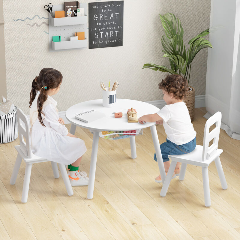 Wood Activity Kids Table and Chair Set with Center Mesh Storage for Snack Time and Homework