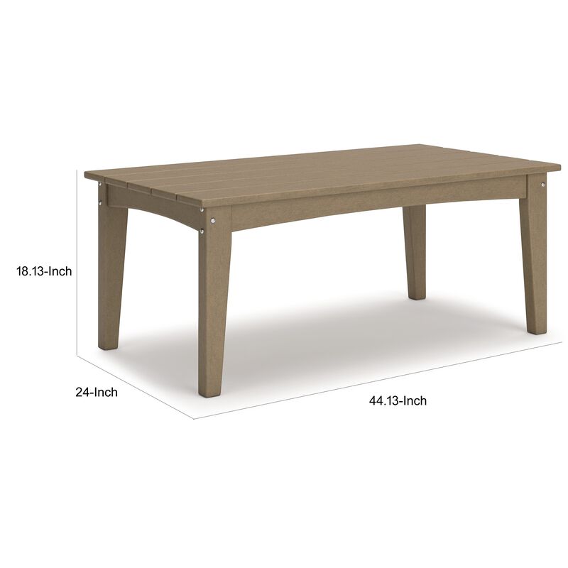 Fini 44 Inch Outdoor Coffee Table, Slatted Top, Modern Style, Brown Finish - Benzara