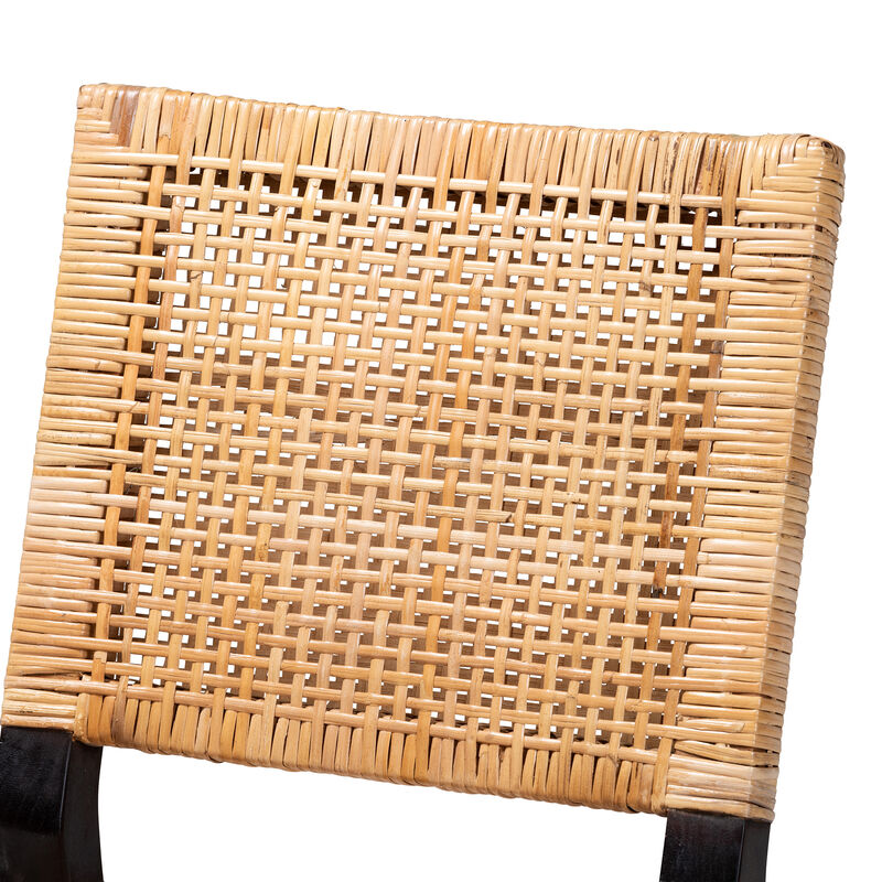 Bali & Pari Lesia Modern Natural Brown Rattan and Espresso Brown Mahogany Wood Dining Chair