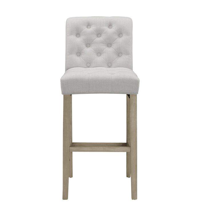 Glamour Home Set of 2 Aleen Beige Fabric Bar Stool with Roll Back Design and Tufted Buttons