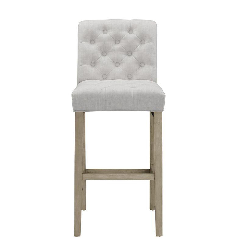 Glamour Home Set of 2 Aleen Beige Fabric Bar Stool with Roll Back Design and Tufted Buttons