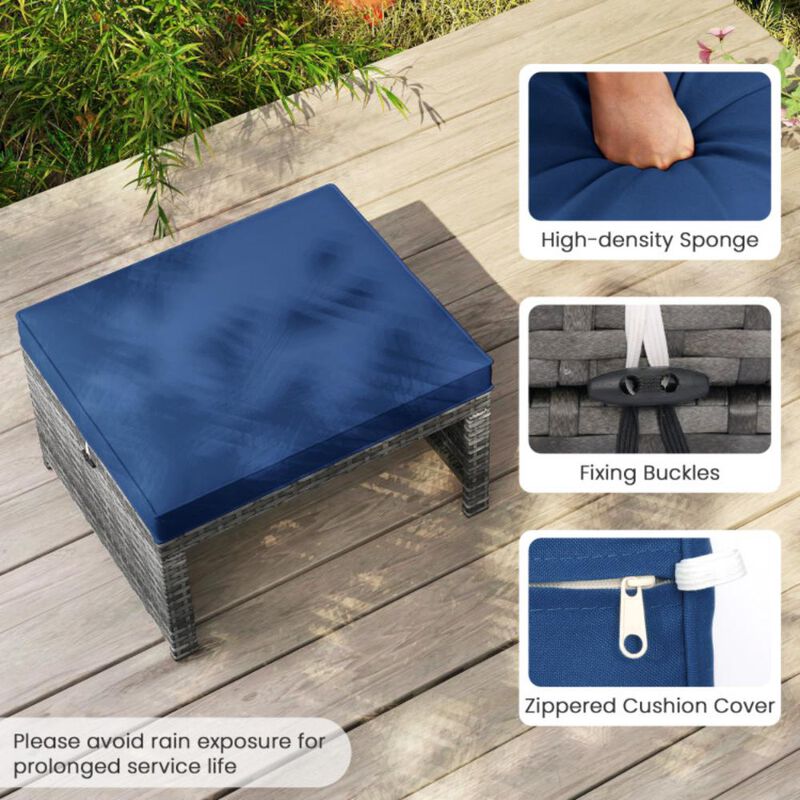 Hivvago 2 Pieces Patio PE Rattan Ottomans with Soft Zippered Cushions for Deck