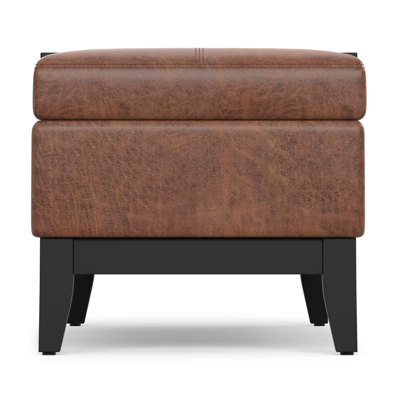 Oregon 42 inch Wide Transitional Rectangle Storage Ottoman Bench with Tray in Distressed Saddle Brown Vegan Faux Leather, Assembled image number 4