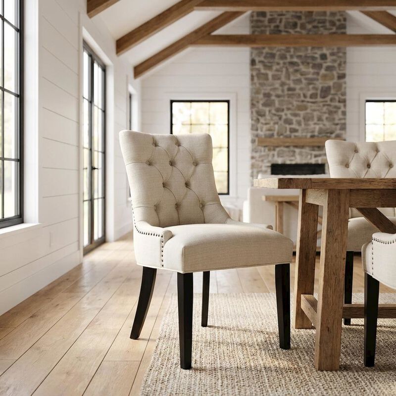Tufted Upholstered Fabric Dining Chair for Kitchen and Dining Room, Beige image number 3