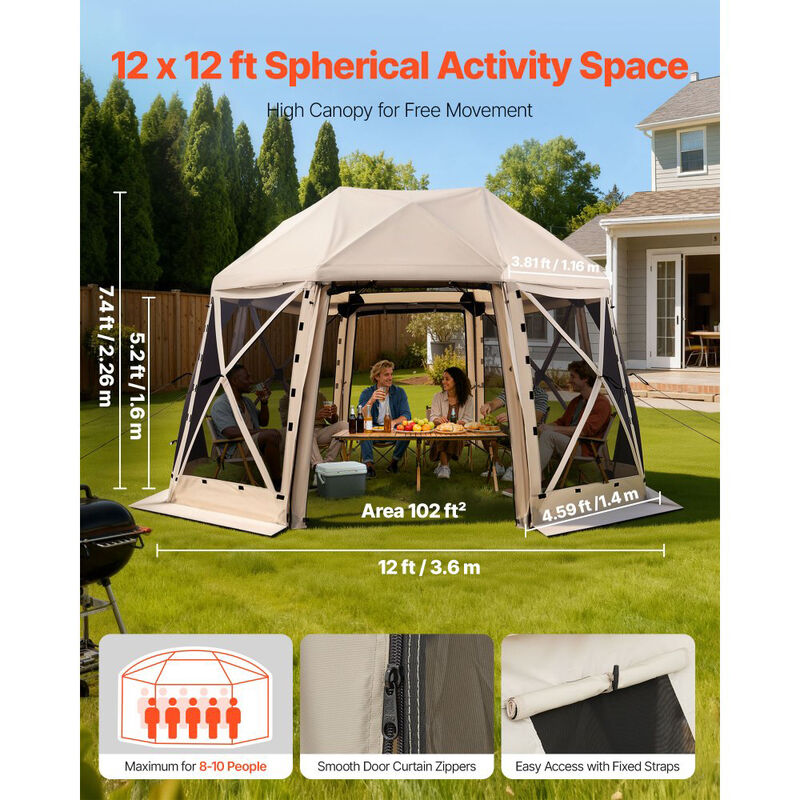 Pop Up Screen House Tent for 8-10 People with Removable Canopy and Carry Bag-Beige image number 8