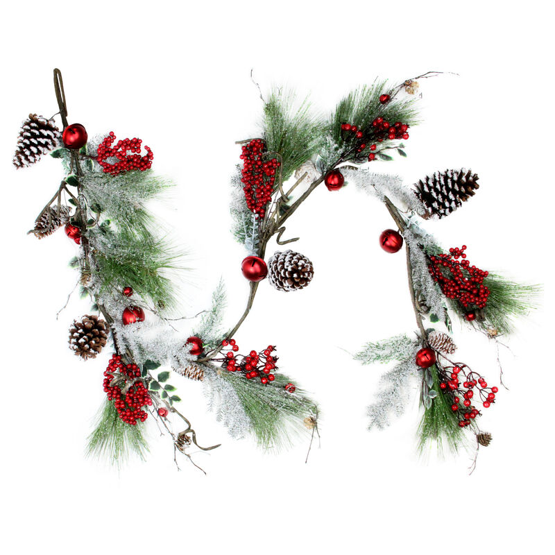 5.5' x 7" Frosted and Flocked Berries Christmas Garland - Unlit image number 1