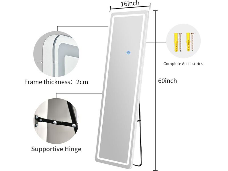 Full Length LED Floor Mirror with Lights Standing Wall Mirror for Bedroom image number 2