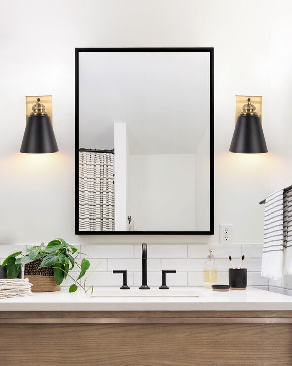 2-Pack 8.7 in. Modern Black and Warm Gold 1-Light Dimmable Indoor Wall Sconces