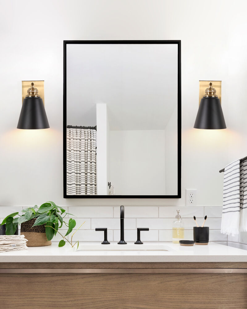 2-Pack 8.7 in. Modern Black and Warm Gold 1-Light Dimmable Indoor Wall Sconces image number 1